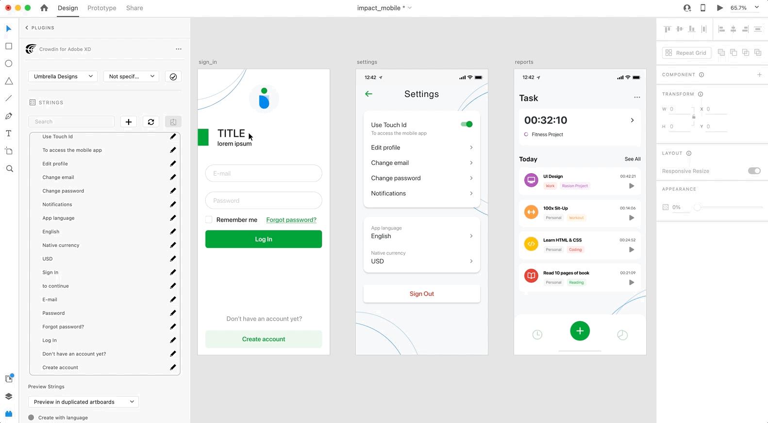 使用来自 Crowdin 源字符串的 Adobe XD 插件