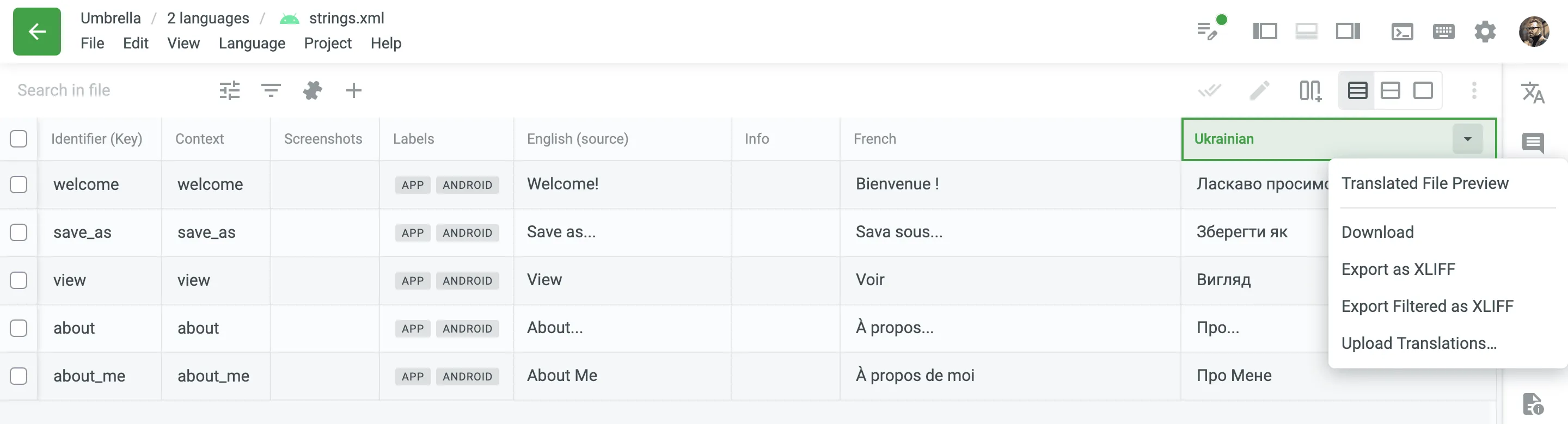 Upload Translations from the Multilingual (Grid) mode